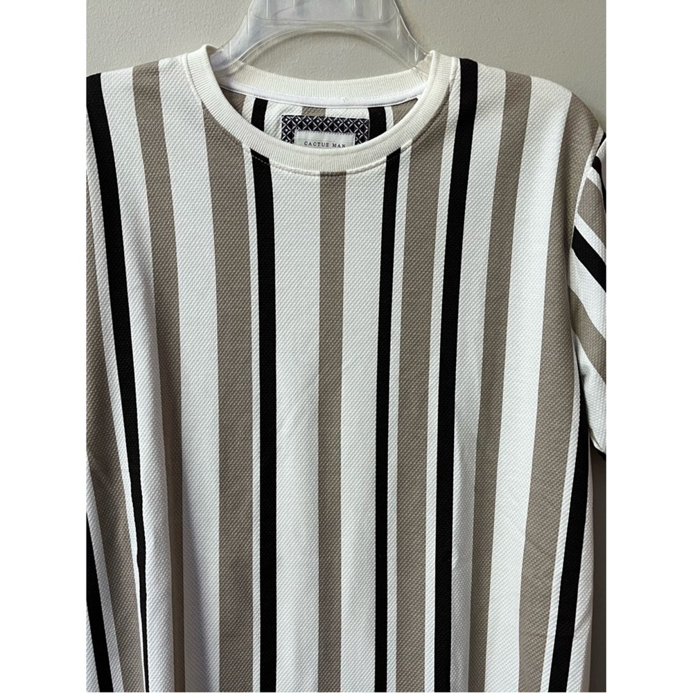 Cactus Man Ricky Singh Striped Short Sleeve Shirt Mens Small Brown Off White - Picture 3 of 9